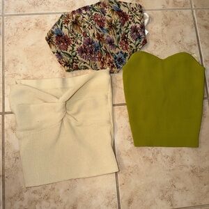 Floral, Cream, and Green Tube Top BUNDLE